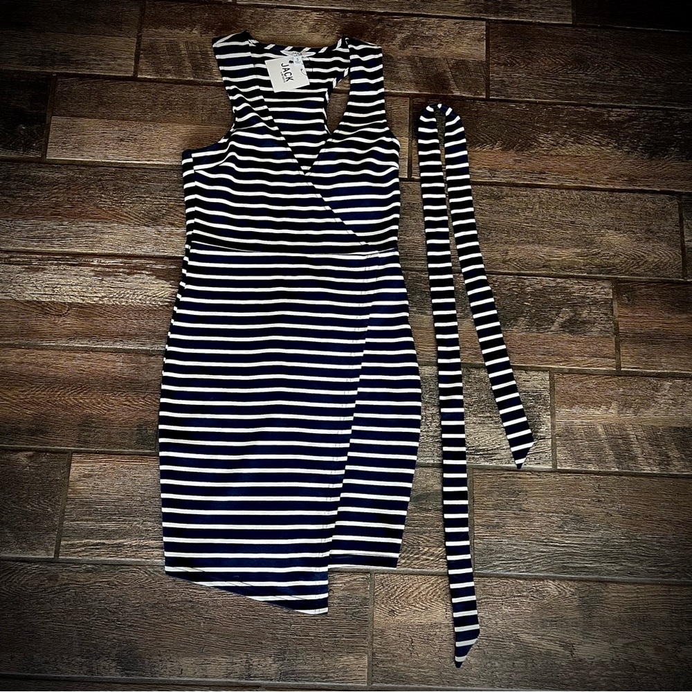 Jack by BB Dakota striped stretchy faux wrap dress S
